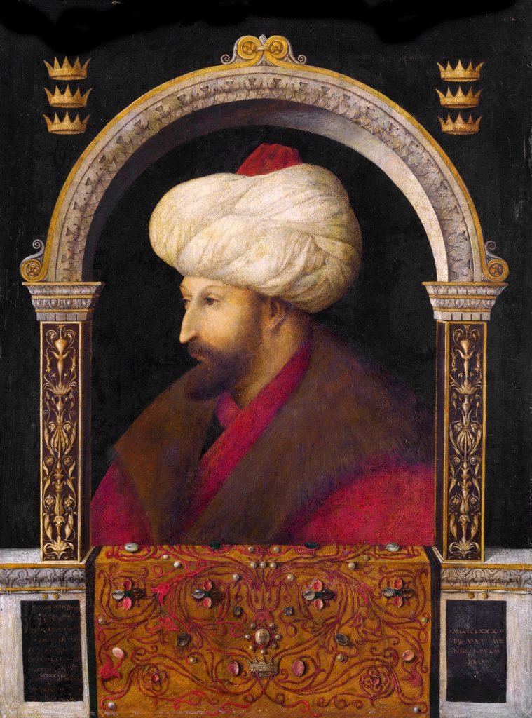 Fatih Sultan Mehmed Portresi (Gentile Bellini, 1480) Venedikli Rönesans ustası Gentile Bellini tarafından 1480 yılında İstanbul’da resmedilen bu başyapıt, Osmanlı devlet aklının ve vizyonunun estetik bir manifestosudur. Eser, Batılı bir ressamın Doğu'yu egzotikleştirme çabası değil; Fatih Sultan Mehmed'in kendi özgüveniyle ve "Kayser-i Rûm" (Roma İmparatoru) unvanının getirdiği evrensel hükümdarlık iddiasıyla özel olarak sipariş ettiği bir Rönesans-Osmanlı sentezidir.