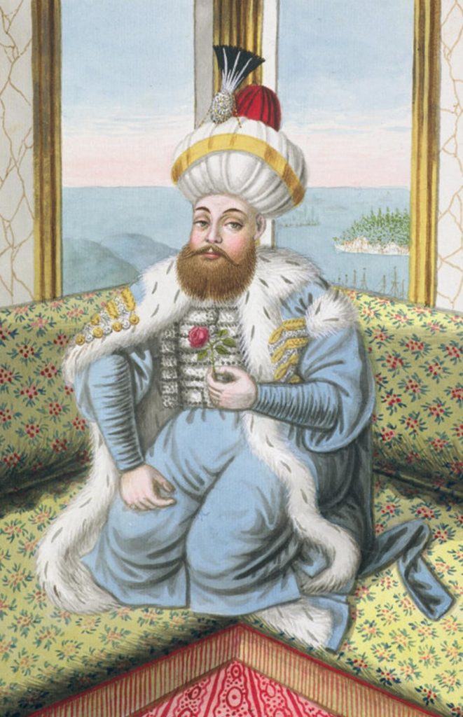 Gül Koklayan Fatih: 19. Yüzyıl Avrupa Gravürlerinde Osmanlı İkonografisi John Young, A Series of Portraits of the Emperors of Turkey (Londra, 1815). Sultan III. Selim’in emriyle hazırlatılan yerel tasvirlerin (Konstantin Kapıdağlı ekolü) Batı resim teknikleriyle yeniden yorumlandığı bu gravür; Fatih Sultan Mehmed'in Nakkaş Sinan Bey ile başlayan "Gül-i Muhammedî"yi koklama ikonografisinin 19. yüzyıl Avrupa yayınlarına sadakatle aktarılmış önemli bir yansımasıdır.