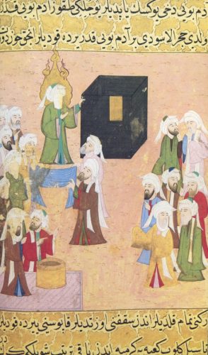 Hz. Muhammed (s.a.v.), Kara Taş (hacerü'l-esvet) üzerindeki kabileler arası anlaşmazlığı çözüyor.