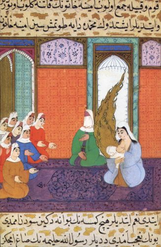 Hz. Muhammed, süt annesi Halime Sadia bint Dhuaib ile birlikte.